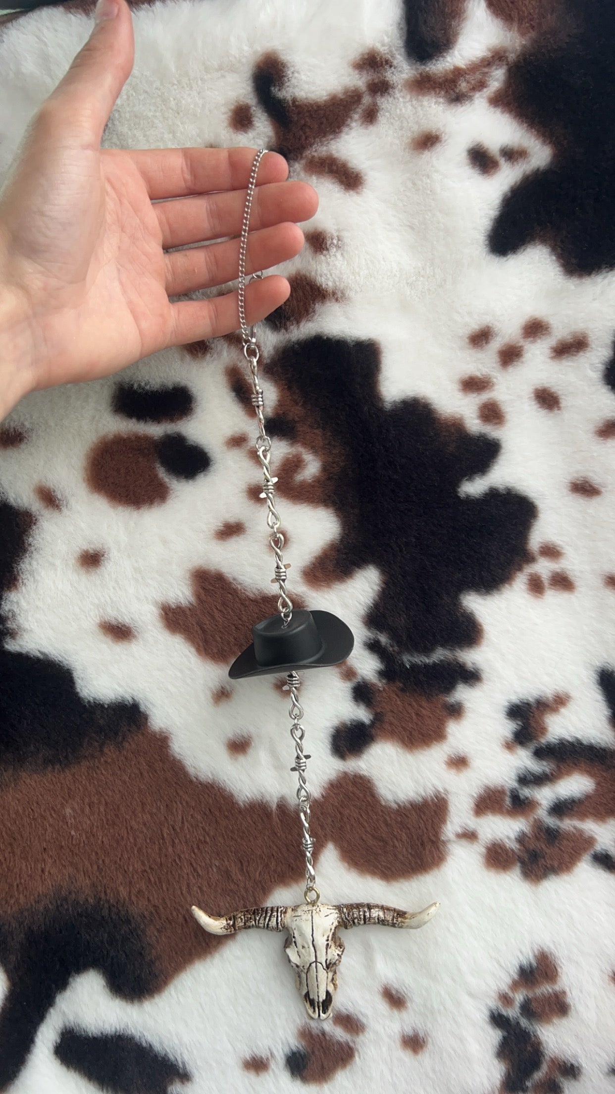 Longhorn with Cowboy Hat rearview mirror charm 