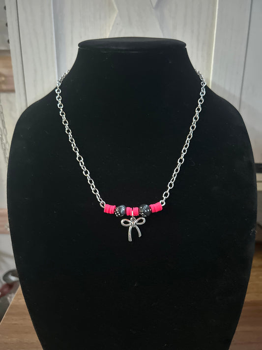 Rollin neon, dice & bow necklace