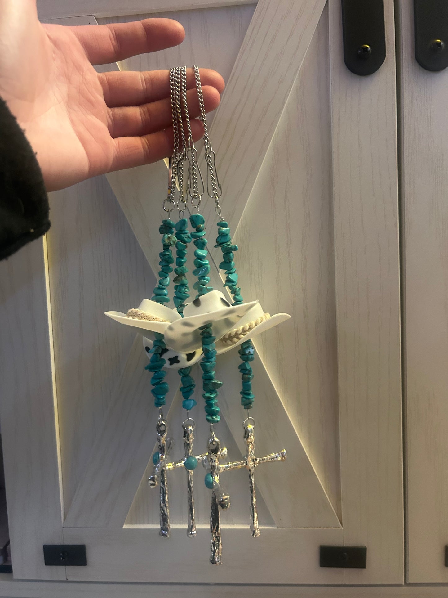 Turquoise Chunks With Cowboy Hat and Cross