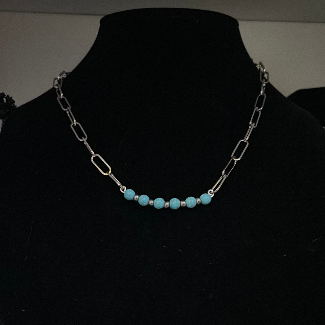 Dainty Bar Necklace with Paper Clip chain