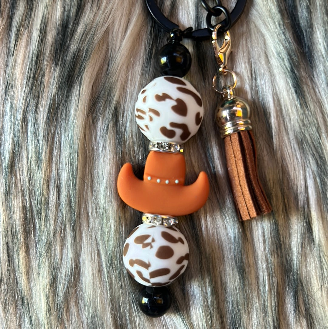 Cowboy hat & Cow Print Silicone Keychain