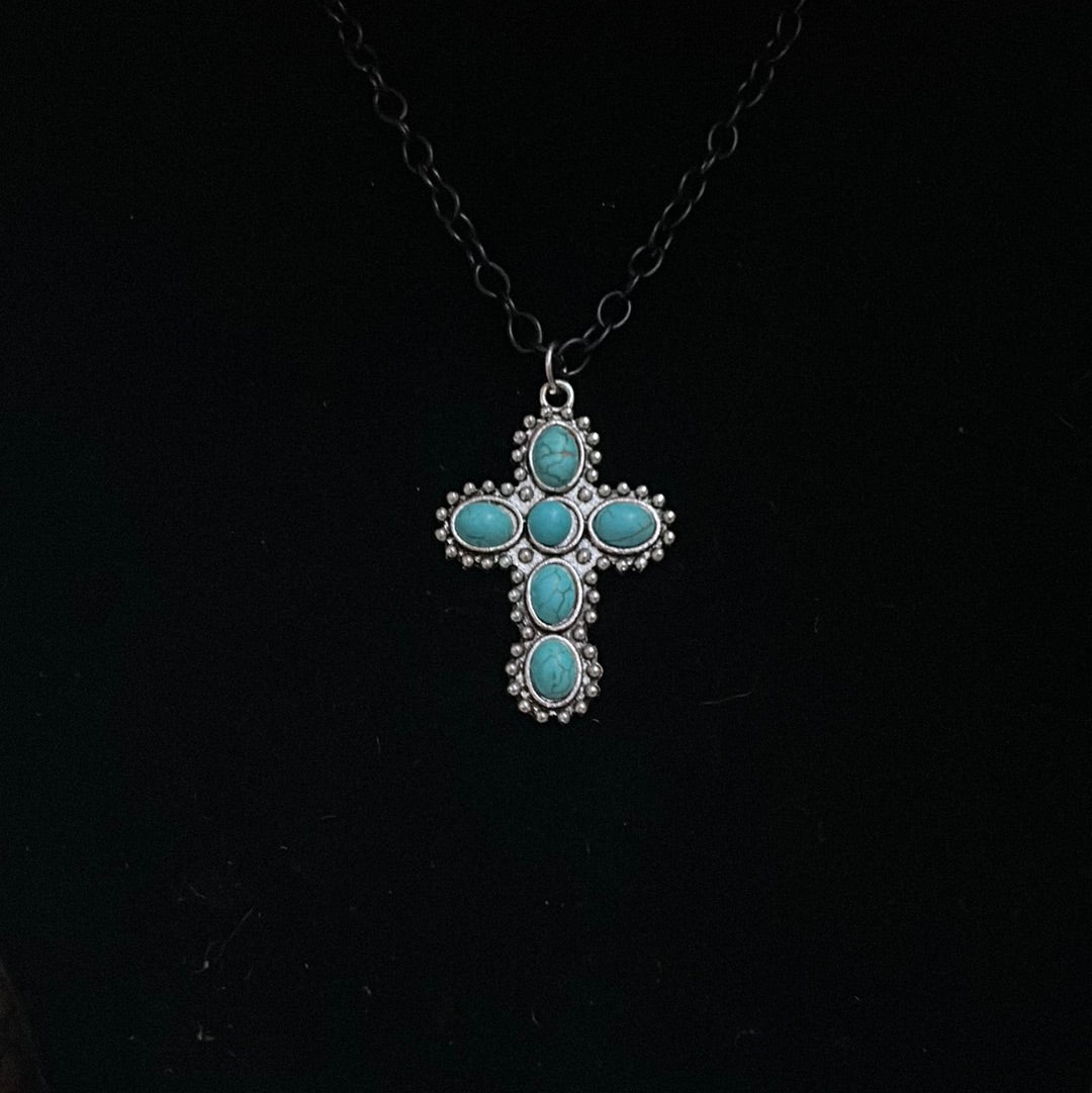 Turquoise Chunk Cross Necklace